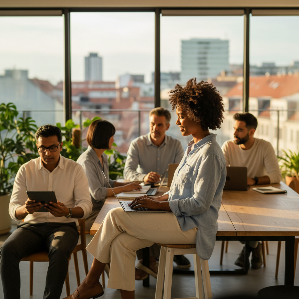 Zasedací pořádek a normy otevřených kanceláří odrážející plochá hierarchii na dánských pracovištích